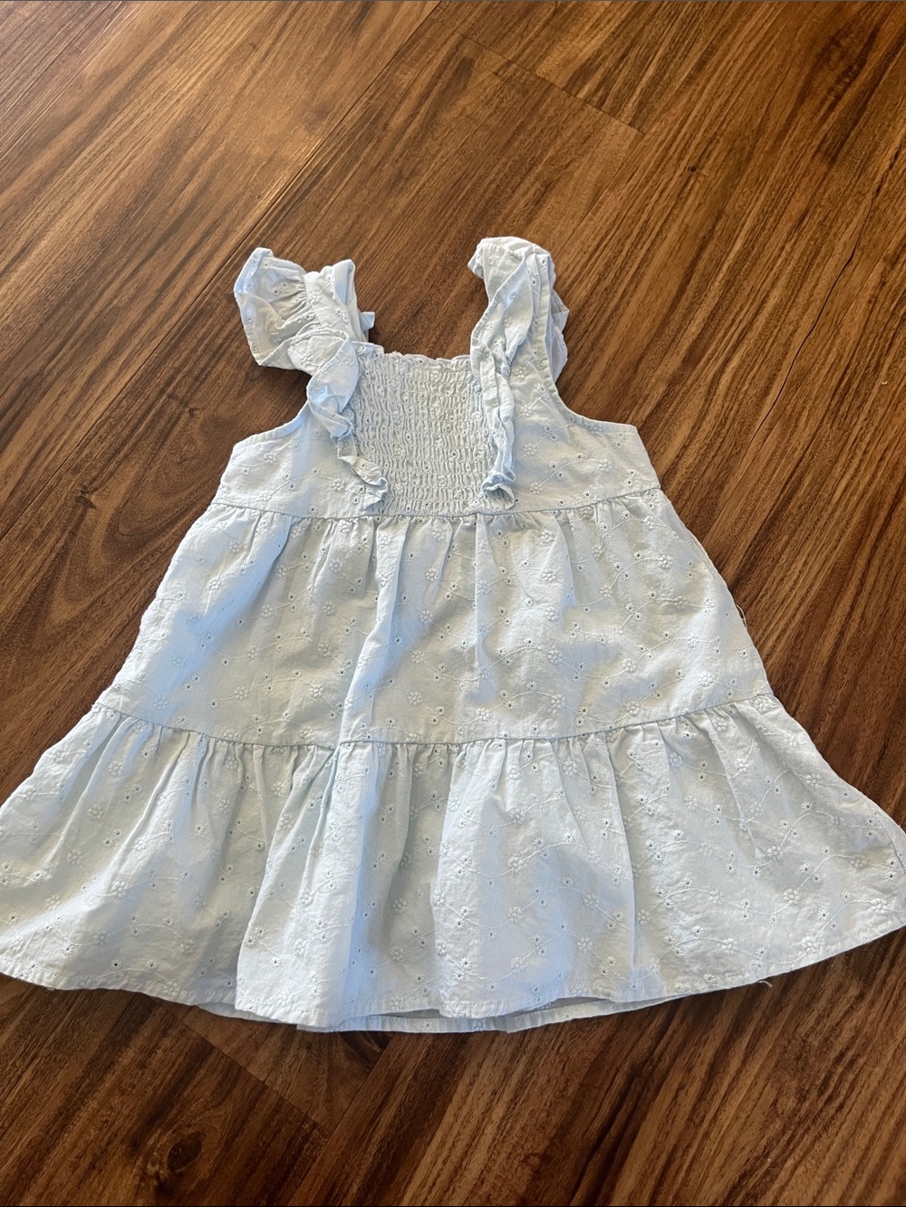 Light Blue Eyelet Ruffle Strap Girls' Dress